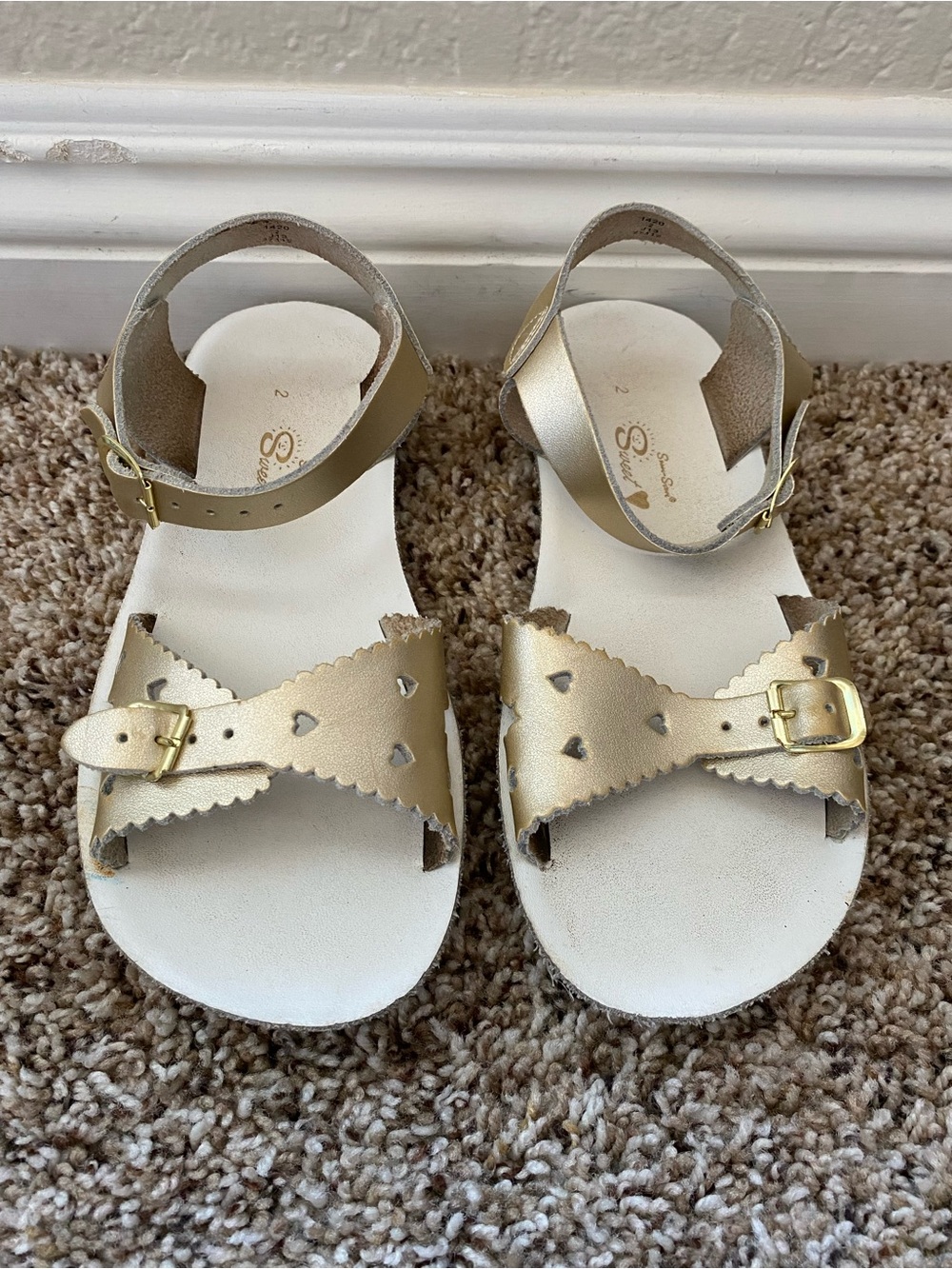 Salt Water Kid’s Gold Sandals By Hoy Sweetheart Style Size 2